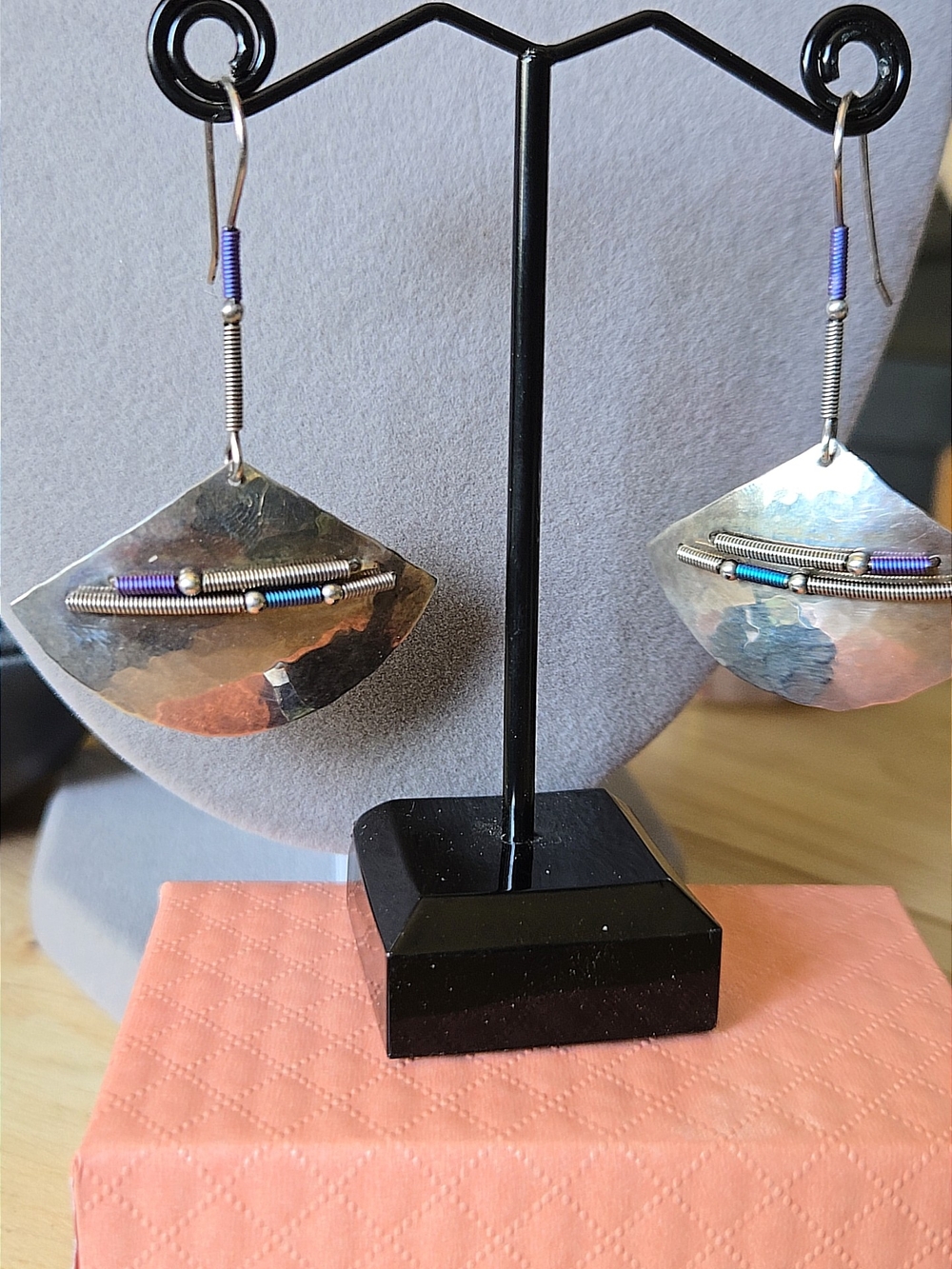 Handcrafted Sterling Silver Drop Earrings with Blue-Purple Accents